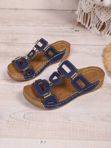 Sandal Datar Wanita Terbaru, Sandal Wedges, Sandal Pantai untuk Musim Panas, Sandal Platform, Sandal Gladiator - Navy Blue - View 7