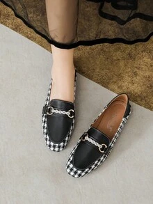 Mengshangli Square Toe Flat Shoes, Solid Color Preppy Style Vintage Chic Metallic Fashion Retro Flats, Suitable For Office, Party, All Seasons,Loafers - Black - View 5