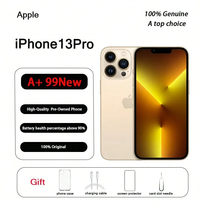 Apple A+，二手苹果iPhone 13Pro，原装正品，全新（99%新）；手机，电话，赠送膜壳保护套