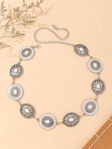 Plus Size 1pc Vintage Women Western Belt, Engraved Buckle With Distressed Texture - Multicolor - View 9