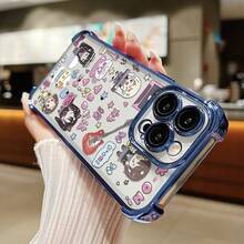 Funda para Teléfono con Diseño de Stickers K-ON!Anime Japonés, Súper Cute, Compatible con 17, 16E, 16, 15, 14, 13, 12, 11 Pro X XR XSMAX 8 Plus, Antigolpes, Transparente y con Respaldo Suave.17  17promax - Azul - Ver 4