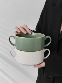 1 pieza Taza de café de cerámica de 550ml con doble asa, taza de postre con acabado de esmalte envejecido y creativo, cuenco multiusos para ensalada, adecuado para cafetería, oficina, restaurante, regalo de fiesta, cumpleaños