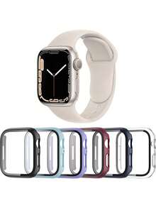 6件/套 男女时尚防摔二合一超薄钢化玻璃屏幕保护膜和智能手表壳,适用于表壳38/40/41/42/44/45/46/49mm,适用于 Series Ultra/SE/11/10/9/8/7/6/5/4/3/2/1,智能手表壳配件 - 彩色 - 查看 13