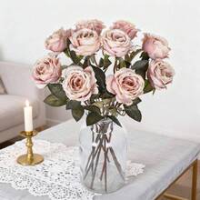 2/80PCS Artificial Single Rose Flowers Silk Bouquets Fake Plants For Spring Wedding Vase For Home Dining Room Bedroom Decorations, Mother's Day Valentine's Day Festival Birthday Party Accessories, Outdoor Garden Decorations - Pink - View 1