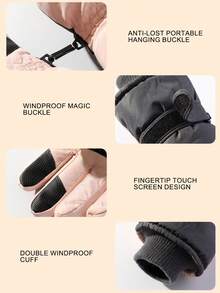 1 para damskich rękawic narciarskich, wiatroszczelne, polarowe, grube i ciepłe rękawiczki do jazdy na rowerze na świeżym powietrzu, antypoślizgowe rękawiczki z ekranem dotykowym