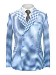 I FineLong Áo khoác mùa đông nam, Áo khoác vest họa tiết răng sói thời trang, thích hợp mặc khi đi làm và đi chơi ngoài trời - Màu xanh lam - Xem 3