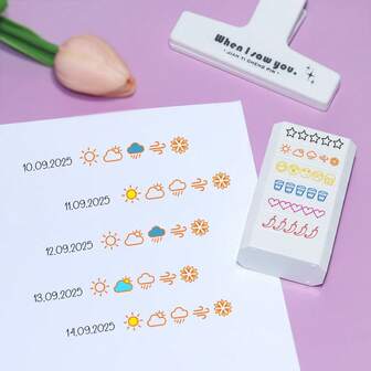 1 Set Of 6 Stamps: 5-Star Rating Stamp, Spicy Stamp, Heart Stamp, Drink Water Stamp, Weather Stamp, Mood Stamp