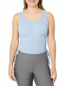 DREAM SLIM-Blusa sin mangas acanalada acanalada para mujer, playera corta de entrenamiento con espalda cruzada - negro, blanco (paquete de 2 negro/blanco) - Ver 9