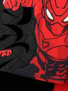 Young Boy Casual Print Outfit, Print Long Sleeve Top + Print Web Pants, Cool Cartoon Style, Suitable For Everyday Wear, Birthday Party, Satisfy Little Hero Dreams, Autumn/Winter - Black - View 4