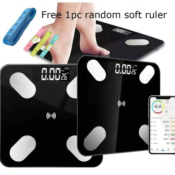 1 ميزان إلكتروني ذكي، ميزان وزن الجسم، خيارات اللون الأسود والأبيض، مع شاشة LCD، قياس وزن دقيق، يعمل بالبطارية (البطاريات غير مشمولة)، مناسب للبالغين، الرجال والنساء، لاستخدام المنزلي