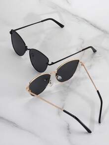 2pcs Metal Cat Eye Decorative Glasses, New Cat Eye Fashion Glasses For Women, Unique Street Style Fashion Glasses