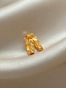 1 Pair Minimalist Fashion Crushed Ice Small Copper Ear Cuffs Suitable For Women's Daily And Party Wear - Yellow Gold - View 6