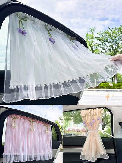 2-Layer Lace Car Window Curtain, Baby Sun Shade Side Window Sunshade, Heat Insulation For Car