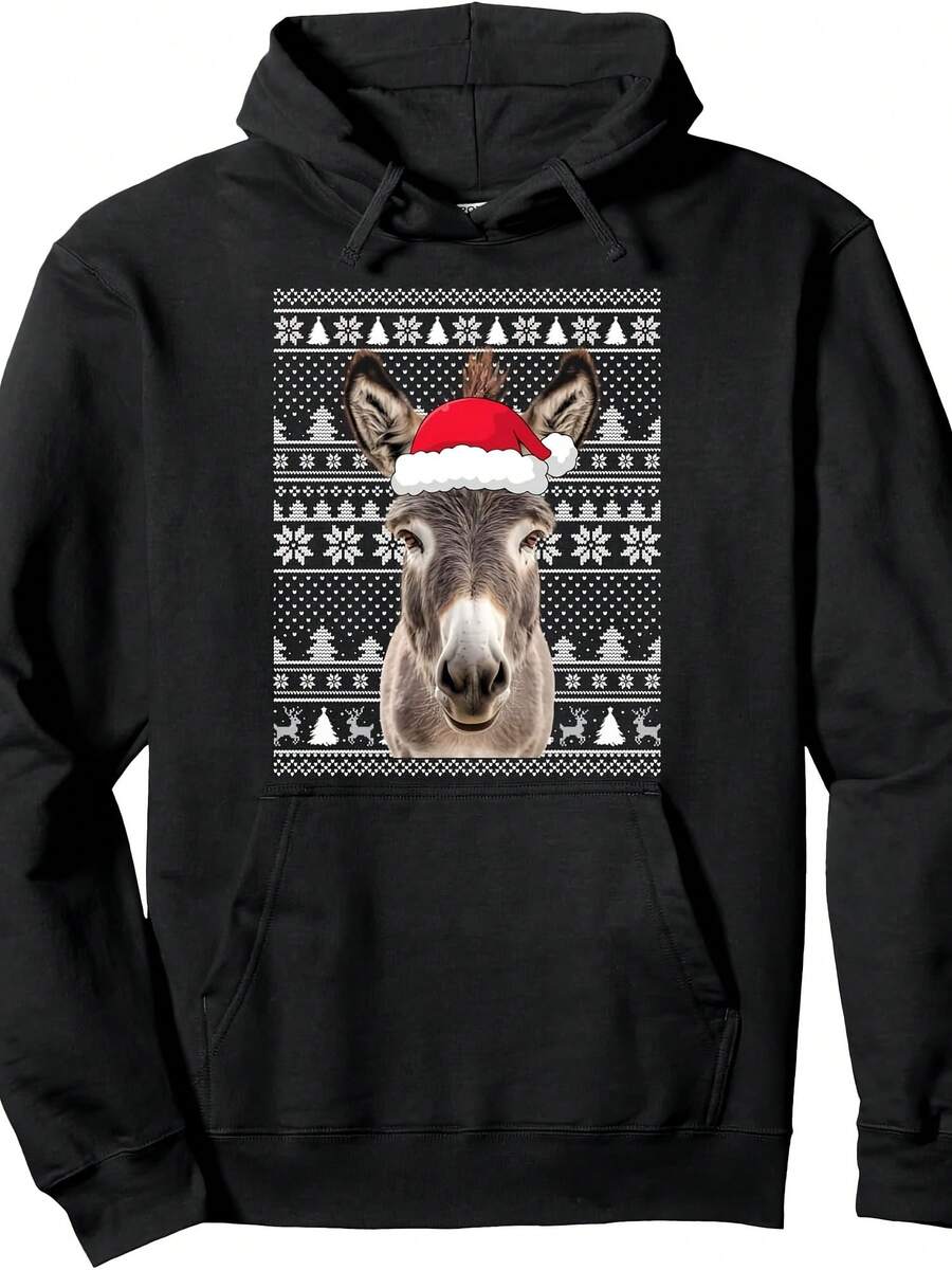 Donkey Mule Cistmas Ugly Sweaters Funny Santa Hat Xmas Pullover Hoodie - 款式3 - 查看 1