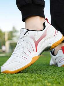 New Model Badminton Shoes Versions, Professional Competition Tennis Shoes, Breathable, Durable, Anti-Slip Rubber Sole, Volleyball Shoes,Table Tennis, Squash - White and Red - View 2