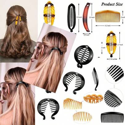 18 Pieces Classic Twist Plastic Side Hair Accessories With Ponytail Clips For Women Girls - 11/29 Teeth Banana Hair Clips And Combs