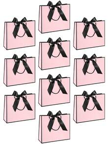 20pcs Mini Horizontal Kraft Paper Gift Bags With Bow Ribbon Handles, Horizontal Paper Gift Bags Suitable For Wedding Bridesmaid Favors, Unisex, Applicable For Birthday, Wedding, Bridesmaid Party Favors, Shopping Retail (Black & Pink)