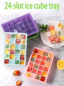 1pc 24-Cavity Flexible Silicone Ice Cube Tray With Lid, Ice Cube Maker, Flexible Ice Cube Mold For Kitchen DIY, Keeps Drinks Chilled For Long Time, Suitable For Whiskey And Cocktails, Reusable - Multicolor - View 4