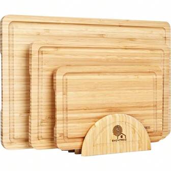 Cutting Board 3 Pieces Set, Chopping Board With Groove, Stand And Easy Grip Handle Meat Vegetables Cheese And Fruits.