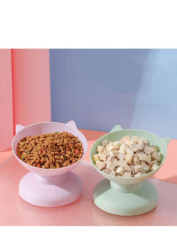 1 Stück rosa/grüne Futternapf mit hohem Fuß - 45° Nackenschutz für Katzen und Hunde, umkippgeschützte zweiseitige Fütterungsschale, essenzielles Zubehör für Haustiere