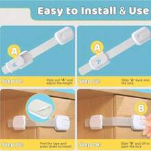 1个儿童安全带锁婴儿锁多功能儿童锁婴儿抽屉锁可调节长度防夹ABS儿童锁适用于橱柜抽屉马桶冰箱 - 彩色 - 查看 11