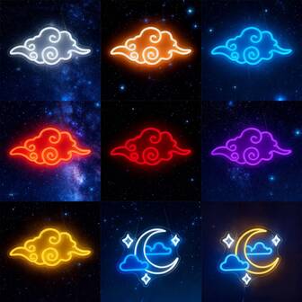 月亮云星星霓虹灯墙饰，LED霓虹灯，适合儿童、青少年、卧室、游戏室、派对商店墙面装饰，霓虹夜灯，USB供电，易于悬挂