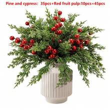20Pcs Christmas Artificial Pine Branches With Red Berry Stems Faux Evergreen Norfolk Pine Cypress Leaves Stems- Fake Foliage Pine Needles Picks For DIY Craft Garland Home Decor.Artificial Holly Berries, Mini Fake Berries Decor Garlands, Home Vase Dining Table Holiday Patio Fireplace Decor Wedding Garden Farmhouse Table Mantel Decor, Artificial Flowers For Outdoors Christmas Decorations Room Decor