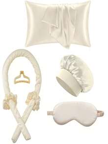 12pcs Sleep Hair Styling Tools Set, Curler 1pc Silk Pillowcase For Hair And Skin Queen Set, Silk Heatless Curling Set, Overnight Curling Iron, 1pc Sleep Soft Eye Mask, 1pc Sleep Silk Nightcap, Sleep Essential Set10pcs Sleep Hair Styling Tools Set