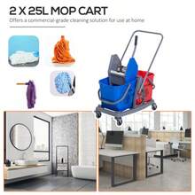 عربة تنظيف HOMCOM مع 2 دلو و 4 عجلات، معدن/PP، أزرق/أحمر، 73x45x92 سم للتنظيف الفعال - الأزرق - مشاهدة 5