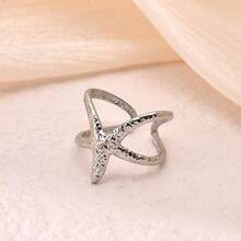 Starfish Statement Ring Women Stainless Steel Seashell Rings Opening Adjustable Gold Silver Starfish Ring Irregular Beach Rings Summer Beachy Ocean Jewelry - 銀海星戒指 - 查看 4