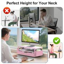 Desk Organizer And Accessories, Computer Monitor Stand Riser With Drawer And 2 Pen Holders, Office Desk Accessories & Workspace Organizers For Office Supplies (Pink){Inchcolor_nameinch:InchPinkinch} - 粉紅色的 - 查看 4