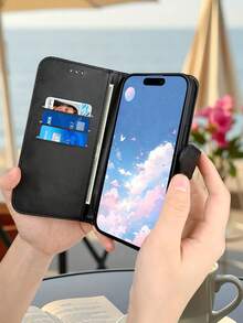 1個 高級で丈夫なレザーウォレットスマホケース 桜と風鈴のファンタジーデザインスマホケース 日本風ロマンチック癒し系 無線充電対応 対応、キックスタンド、クレジットカードスロットホルダー、耐衝撃スマホカバー、防水、落下防止、傷防止、フルカバー。 - ブラック - チェックする 5