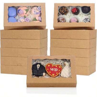 50 Pack DIY Assembly Brown 7 X 4 3 8 X 1½ Inches Cookies Boxes BakeryTreat Boxes Packaging For Macaron Chocolate Truffle Cakesickle