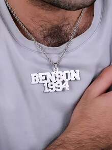 Customized Twist Chain Ancient English Name Necklace, Personalized Hip-Hop Rock Necklace, Customized Name Pendant, Large Stainless Steel Removable Nameplate Pendant Necklace, Gift For Boyfriend, Husband, Son, Popular Jewelry For Men And Women, Christmas Gift - Multicolor - View 4