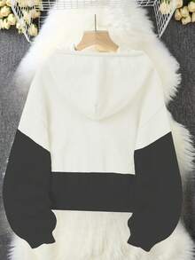Women's Casual Contrast Color Long Sleeve Hooded Knit Cardigan Sweater Black - Black - View 3