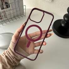 Transparent High-End Wine Red Framed Soft Silicone Magnetic Charging Protective Case, Shock-Proof, Ultra-Thin, Compatible With IPhone - Wine Red - View 5