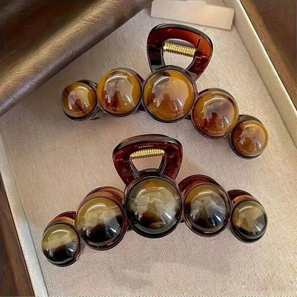 1pc Amber Pearl Hair Clip, Elegant Retro Style Hair Claw For Women, Daily Ponytail Hairstyle Accessory, Suitable For Everyday, Travel, Outdoor, Party, Birthday, Wedding, Christmas, Halloween, Bathroom Decor, Christmas Gift, Halloween Gift, Christmas Decoration, Christmas, Elegant Photo Prop