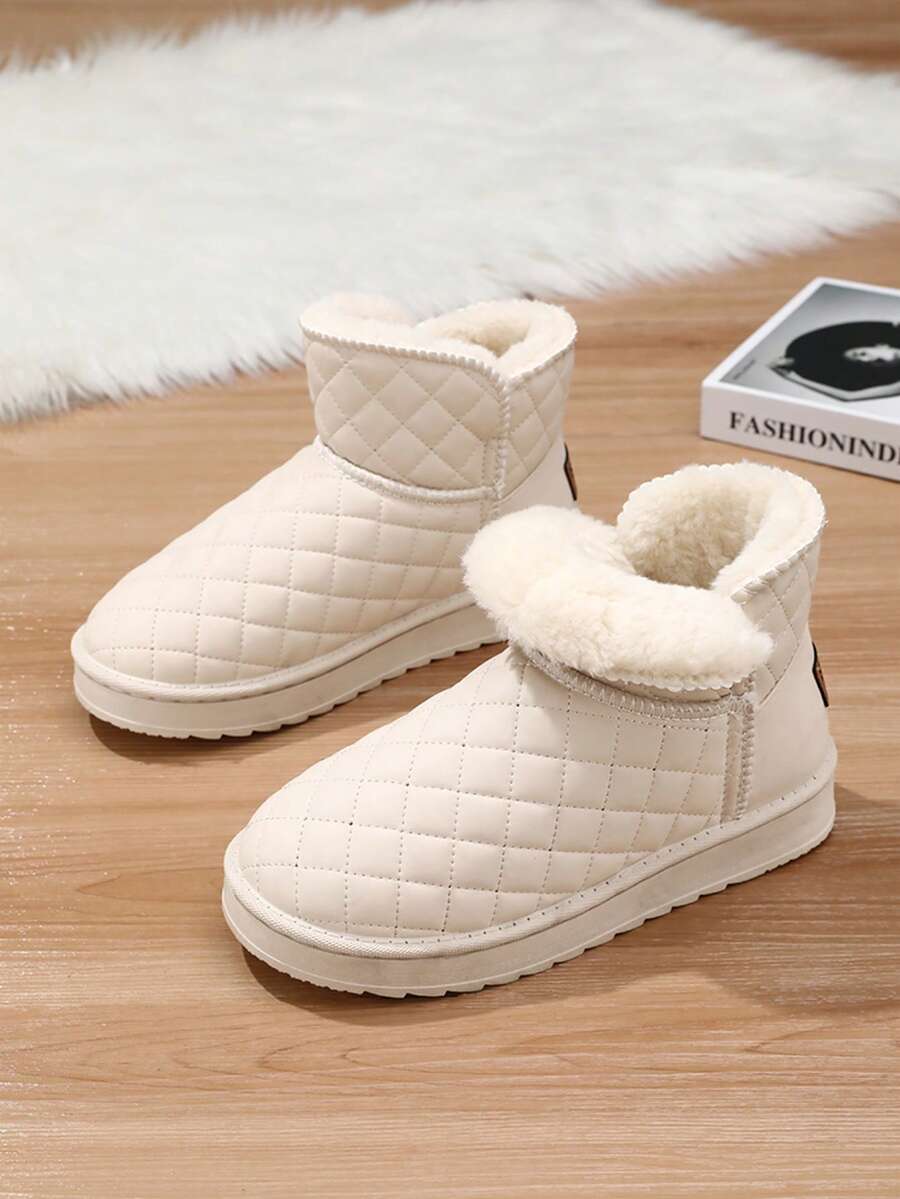 Botas de nieve para mujer, nuevas botas de nieve de invierno con forro de felpa grueso, parte superior de cuero, botas cortas cálidas y elegantes