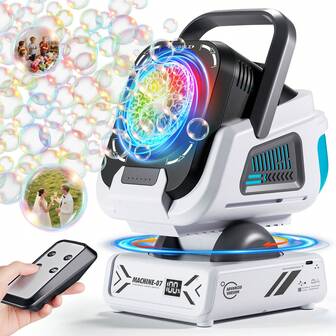 2025 Upgraded Remote Control, Auto Rotation, RGB Bubble Machine With 1800mAh Rechargeable Battery, Type-C Charging, Suitable For Children, Weddings, Birthday Parties, Outdoor Events, Bubble Liquid Not Included
