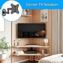 全方位电视壁挂支架，可旋转、倾斜、伸缩，最大 VESA 标准 100x100mm，适用于 14-27 英寸 LED、LCD 平面、曲面电视和显示器，单螺柱安装，最大承重 22 磅。