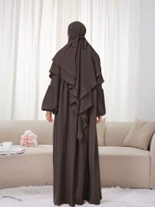 2pcs Set: Khimar Hijab Prayer Headscarf + Loose Comfortable Abaya Muslim Clothing, Suitable For Women's Daily Wear And Prayer, All Season For Dress - Multicolor - View 2