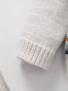 Infant Vintage Wave Pattern Solid Color Knit Cardigan Sweater, Casual Comfortable, Suitable For Autumn/Winter Everyday Wear Or Outings - Light Grey - View 4