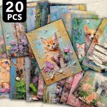 20 بطاقة بريدية مجموعة بطاقات بريدية بأسلوب لوحة زيتية للقطط الجميلة، بطاقات تهنئة قابلة للكتابة، بطاقات رسائل بأسلوب رسوم توضيحية للحيوانات مرسومة باليد، تحيات العطلات، هدية لعشاق القطط، ديكور، بطاقات بريدية بسيطة