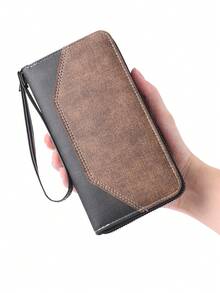 1pc Men's Clutch Bag, Fashion Casual Large Capacity Wallet, Long Style Men's Handbag, Phone Bag, High-End Long Checkbook Holder, With Zipper, Business Casual, Christmas & Thanksgiving Gift