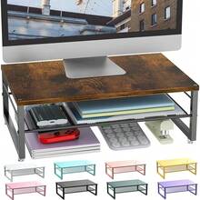 2-Tier Metal Monitor Stand Riser, Desk Organizer For Monitor, Office Desk Storage Organizer For Office Supplies (Wood){Inchcolor_nameinch:InchWoodinch} - 木頭 - 查看 1