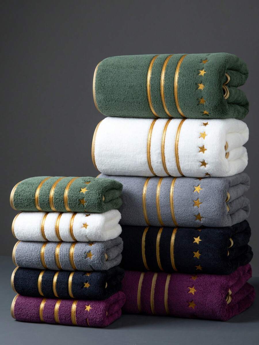 1 khăn tắm cỡ lớn, hình chữ nhật 86*170cm, thêu họa tiết ngôi sao, nhiều màu sắc, chất liệu sợi polyester, màu trơn tối giản, hoặc khăn bếp/khăn mặt/khăn tay 34*75cm, dành cho người lớn, thấm hút tốt, nhanh khô và mềm mại, thích hợp cho phòng tắm, khách sạn, phòng tập thể dục, du lịch ngoài trời, tiệc tùng, quà tặng ngày lễ, bãi biển, salon, spa.