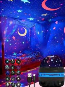 Starry Sky Projection LED Lights, Multi-Colored Patterns With Remote Control, Stars, Moon And Romantic Starry Atmosphere,Crystal Cube LED Projection Lights, Both Great Bedside And Sleeping Lights, Galaxy Star Projector, Bedroom Night Light Projector - Multicolor - View 9