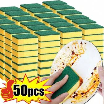 50/1pc Double-Sided Cleaning Sponges Kitchen Pot Pan Stain Grease Clean Brushes Highly Absorbent Thickened Sponge Cleaner Tools