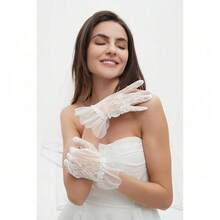 Ladies' Wedding, Tea Party Gloves, Opera Party Wedding Ball Bride Gloves, Christmas Role-Playing Party Ball Gloves, Lace Gloves - 米色 - 查看 5