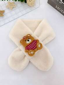 1 pezzo Sciarpa in peluche calda e carina con motivo a orsetto cartoni animati, adatta per bambini e bambine, autunno/inverno